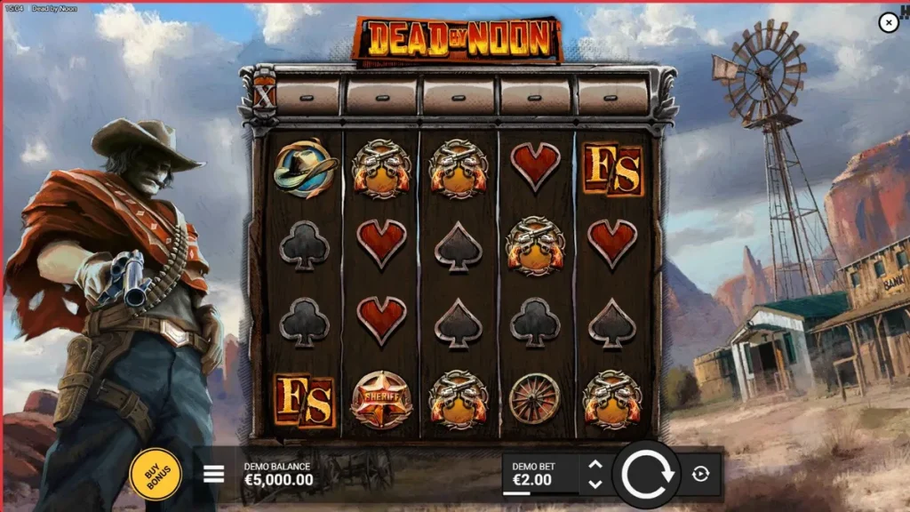 Tampilan visual slot Dead By Noon dengan tema Wild West yang mencekam