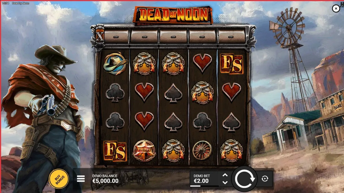 Tampilan visual slot Dead By Noon dengan tema Wild West yang mencekam